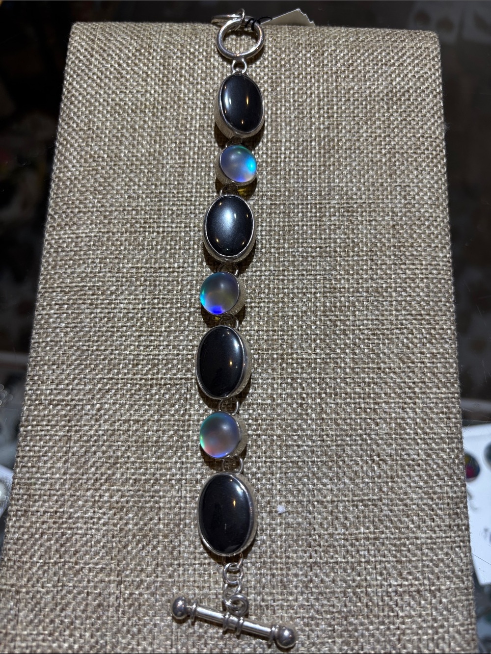 Fine Sterling Hematite and Luminite Bracelet by Charles Albert